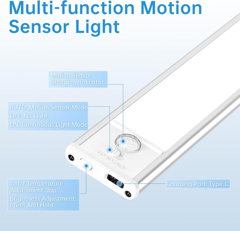 SUNLY Under Cabinet Lighting,74 LED 2200mAh Rechargeable,Motion Sensor Light,3 Colors Dimmable,Magnetic Closet Lights,Indoor Night Lights for Kitchen Bedroom Stairs 5 Pack - Image 5